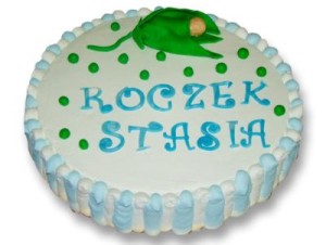 Tort na Chrzciny Stasia we Wrocławiu w kolorze niebieskim z motywem kwiatowym